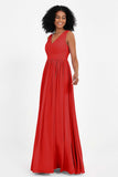 Modest Long Chiffon Bridesmaid Dress Sleeveless Pleated Ruched Formal Evening Dresses Gowns