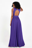 Modest Long Chiffon Bridesmaid Dress Sleeveless Pleated Ruched Formal Evening Dresses Gowns