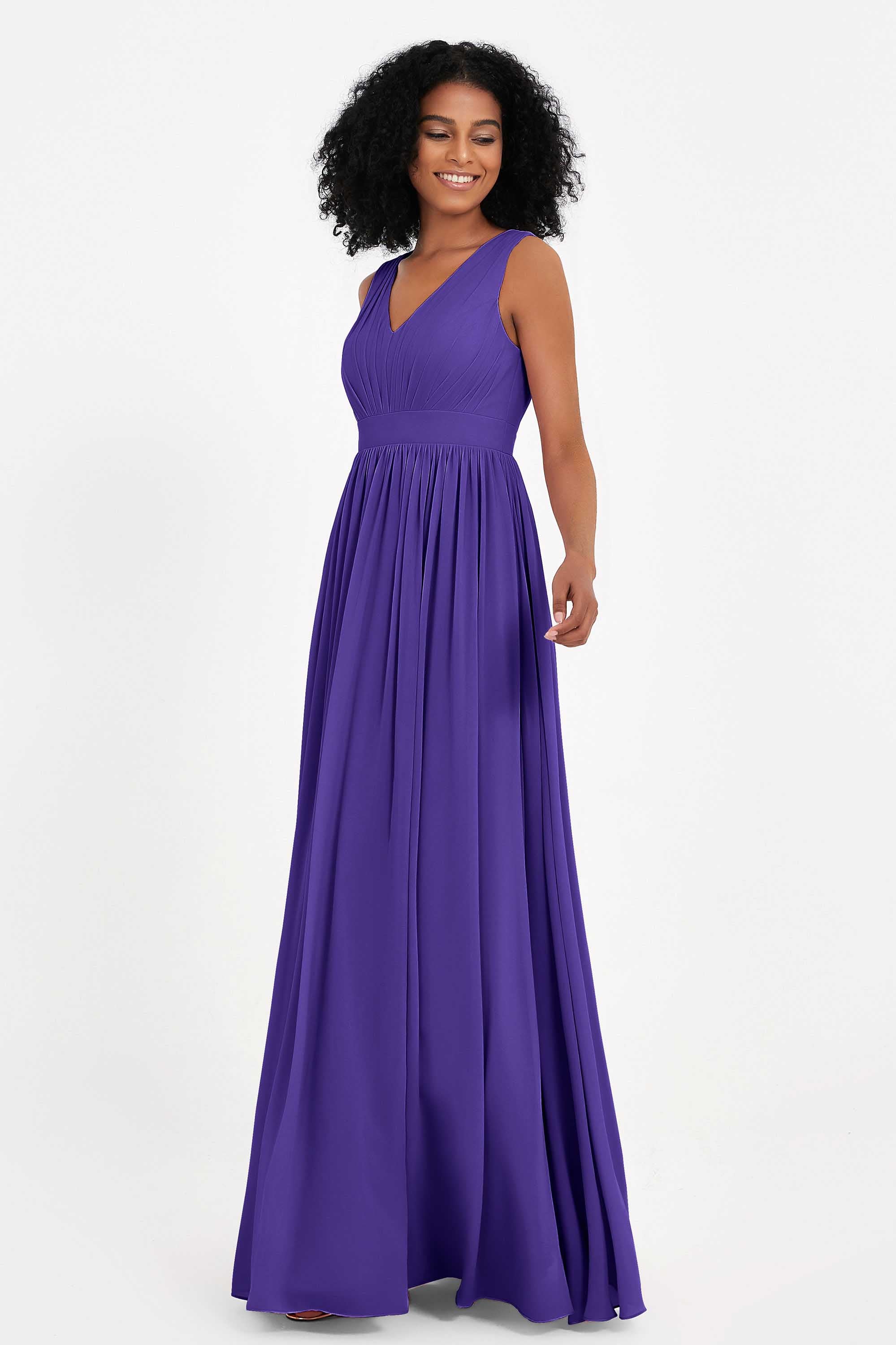 Modest Long Chiffon Bridesmaid Dress Sleeveless Pleated Ruched Formal Evening Dresses Gowns