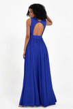 Modest Long Chiffon Bridesmaid Dress Sleeveless Pleated Ruched Formal Evening Dresses Gowns