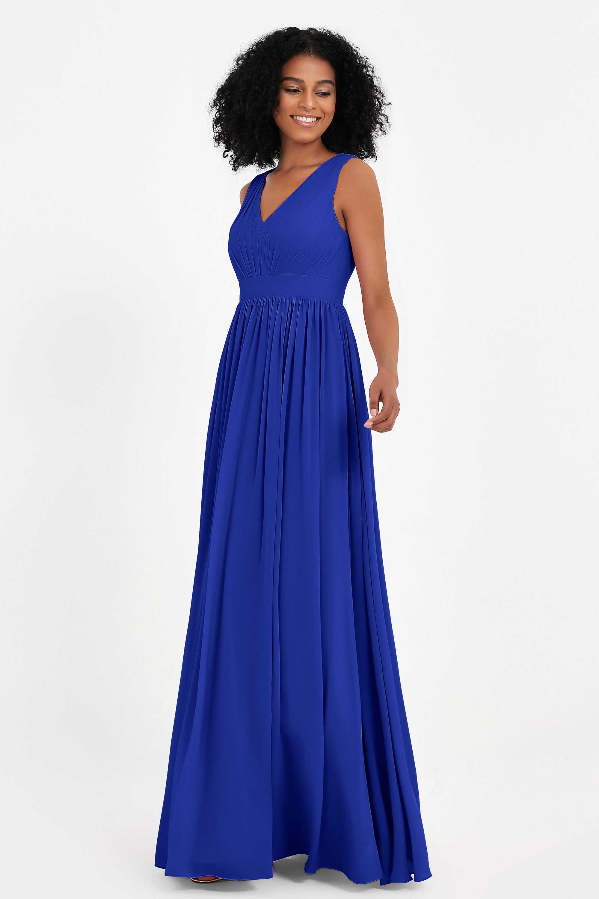 Modest Long Chiffon Bridesmaid Dress Sleeveless Pleated Ruched Formal Evening Dresses Gowns