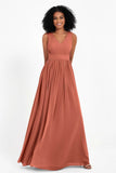 Modest Long Chiffon Bridesmaid Dress Sleeveless Pleated Ruched Formal Evening Dresses Gowns