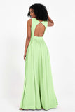 Modest Long Chiffon Bridesmaid Dress Sleeveless Pleated Ruched Formal Evening Dresses Gowns