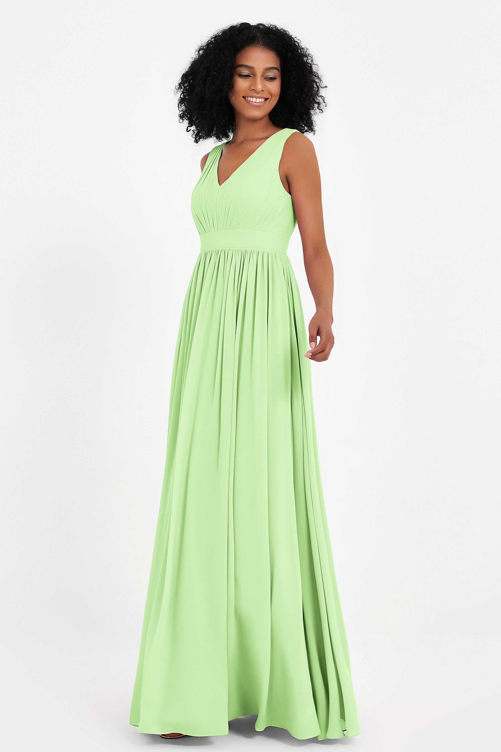 Modest Long Chiffon Bridesmaid Dress Sleeveless Pleated Ruched Formal Evening Dresses Gowns