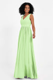 Modest Long Chiffon Bridesmaid Dress Sleeveless Pleated Ruched Formal Evening Dresses Gowns