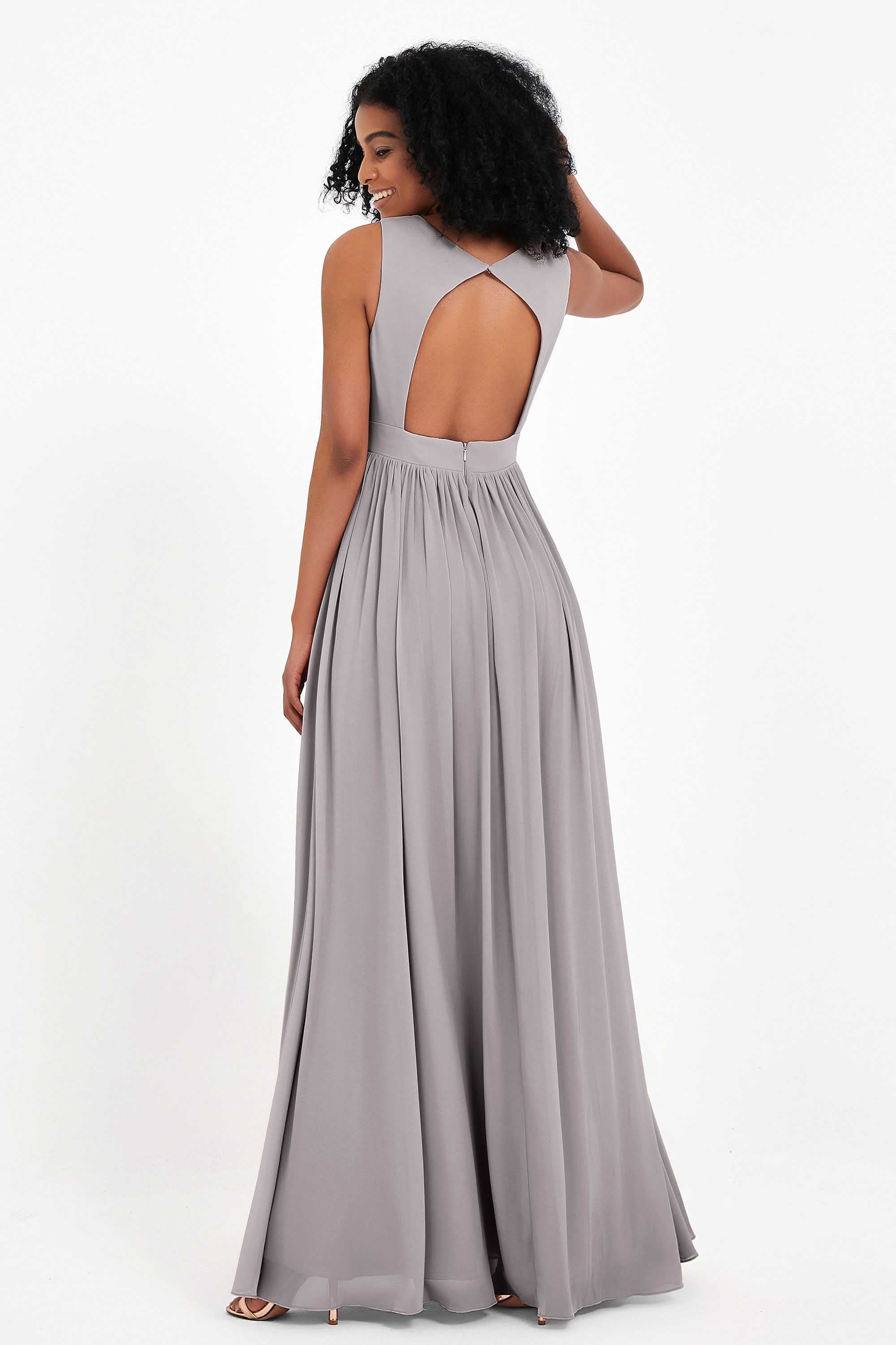 Modest Long Chiffon Bridesmaid Dress Sleeveless Pleated Ruched Formal Evening Dresses Gowns