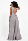 Modest Long Chiffon Bridesmaid Dress Sleeveless Pleated Ruched Formal Evening Dresses Gowns