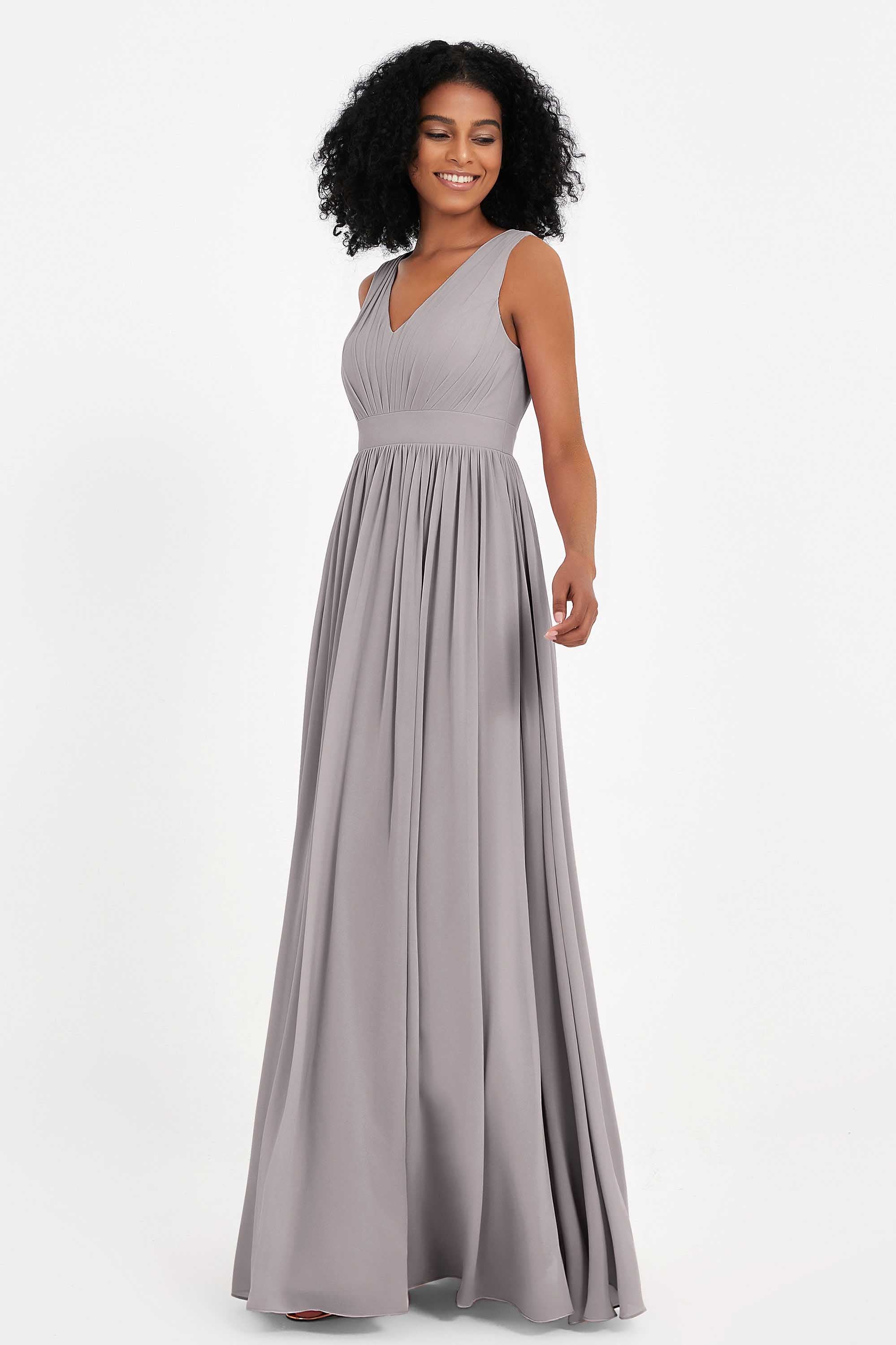 Modest Long Chiffon Bridesmaid Dress Sleeveless Pleated Ruched Formal Evening Dresses Gowns