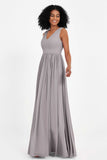Modest Long Chiffon Bridesmaid Dress Sleeveless Pleated Ruched Formal Evening Dresses Gowns