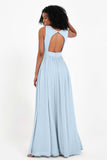Modest Long Chiffon Bridesmaid Dress Sleeveless Pleated Ruched Formal Evening Dresses Gowns