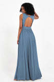 Modest Long Chiffon Bridesmaid Dress Sleeveless Pleated Ruched Formal Evening Dresses Gowns