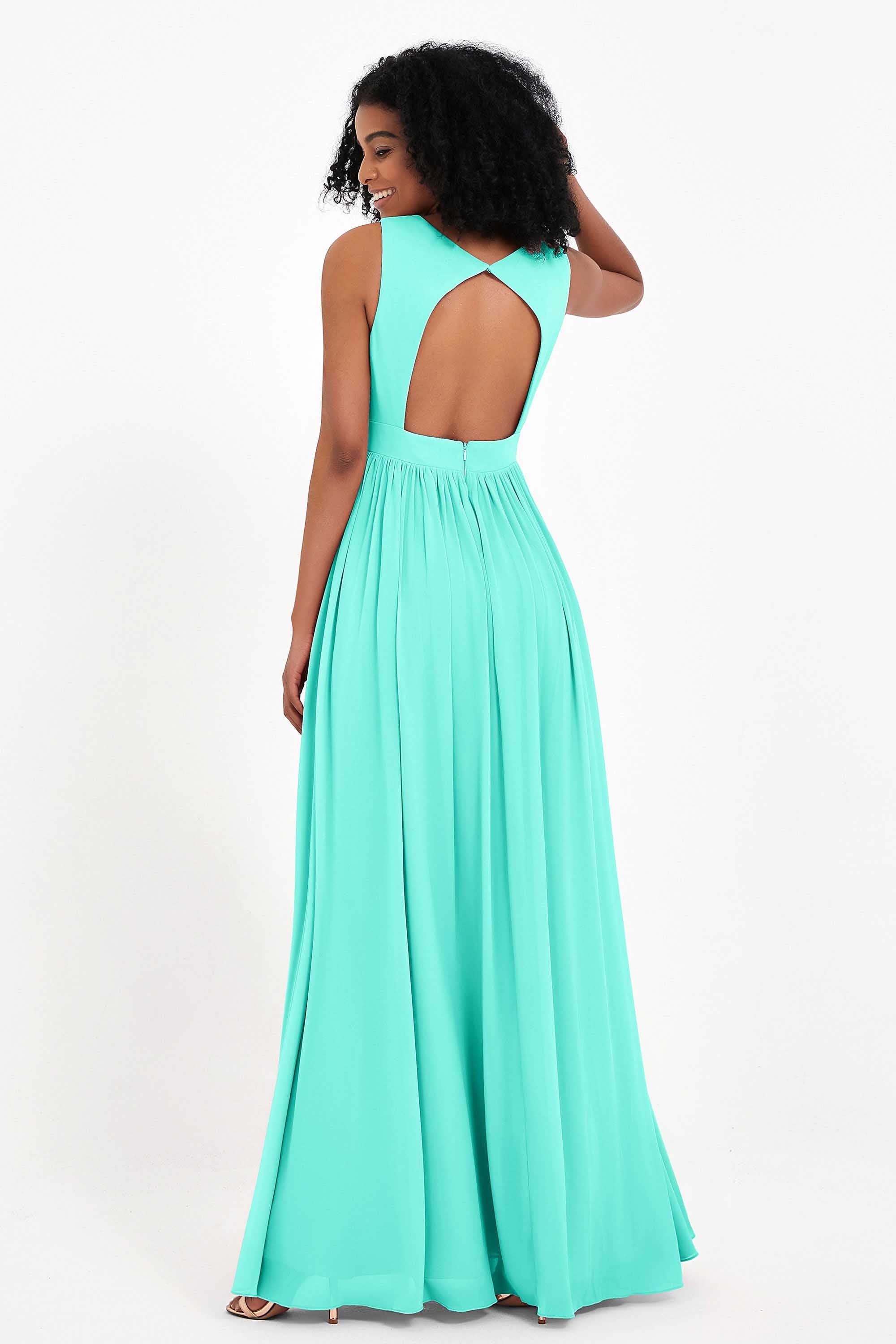 Modest Long Chiffon Bridesmaid Dress Sleeveless Pleated Ruched Formal Evening Dresses Gowns