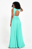 Modest Long Chiffon Bridesmaid Dress Sleeveless Pleated Ruched Formal Evening Dresses Gowns