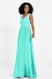 Modest Long Chiffon Bridesmaid Dress Sleeveless Pleated Ruched Formal Evening Dresses Gowns