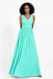 Modest Long Chiffon Bridesmaid Dress Sleeveless Pleated Ruched Formal Evening Dresses Gowns