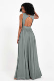 Modest Long Chiffon Bridesmaid Dress Sleeveless Pleated Ruched Formal Evening Dresses Gowns