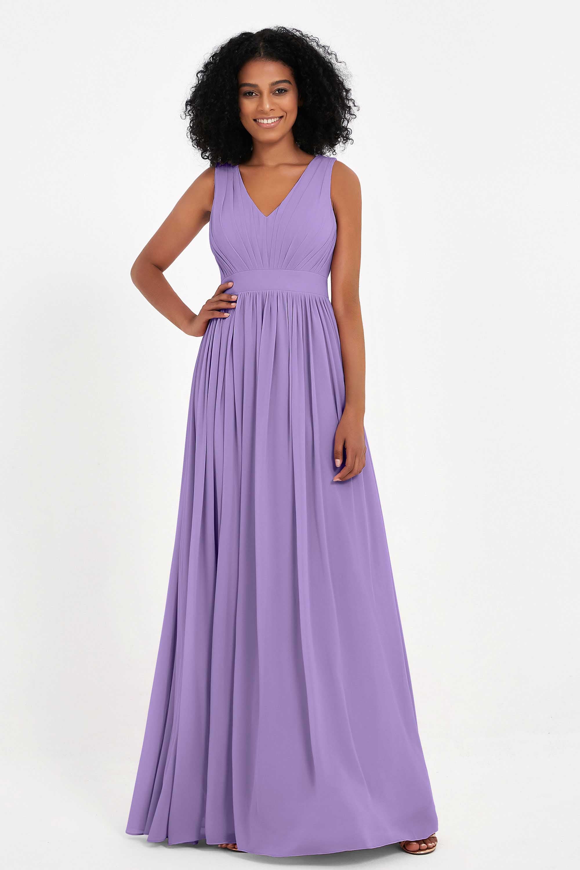 Modest Long Chiffon Bridesmaid Dress Sleeveless Pleated Ruched Formal Evening Dresses Gowns