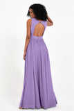 Modest Long Chiffon Bridesmaid Dress Sleeveless Pleated Ruched Formal Evening Dresses Gowns