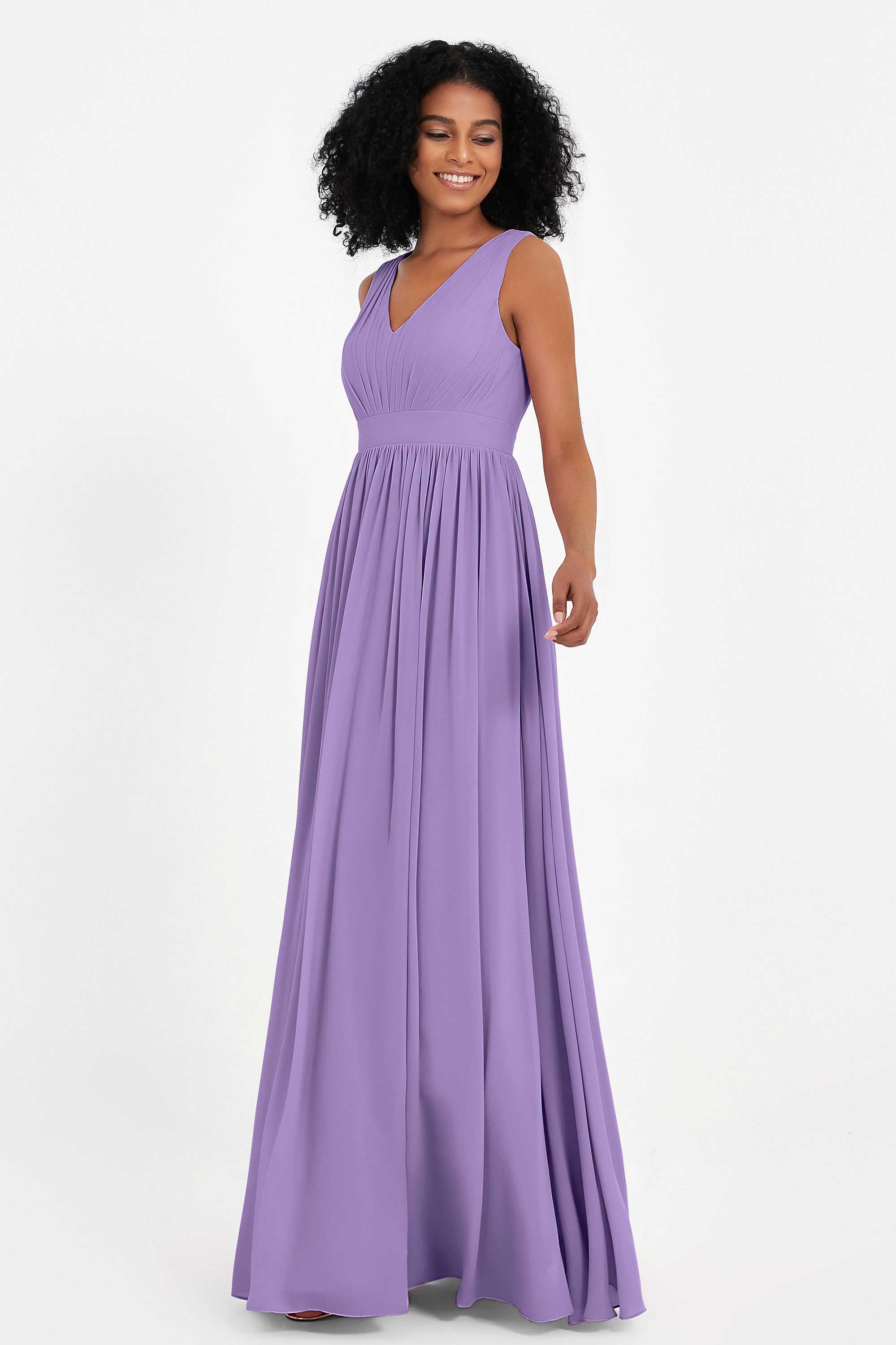 Modest Long Chiffon Bridesmaid Dress Sleeveless Pleated Ruched Formal Evening Dresses Gowns