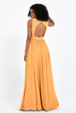 Modest Long Chiffon Bridesmaid Dress Sleeveless Pleated Ruched Formal Evening Dresses Gowns