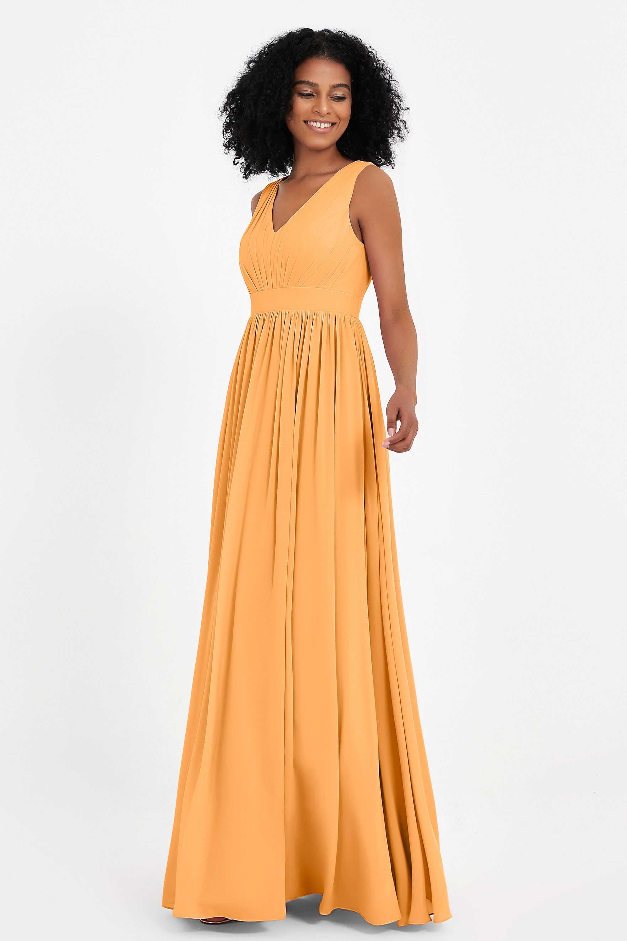 Modest Long Chiffon Bridesmaid Dress Sleeveless Pleated Ruched Formal Evening Dresses Gowns