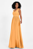 Modest Long Chiffon Bridesmaid Dress Sleeveless Pleated Ruched Formal Evening Dresses Gowns