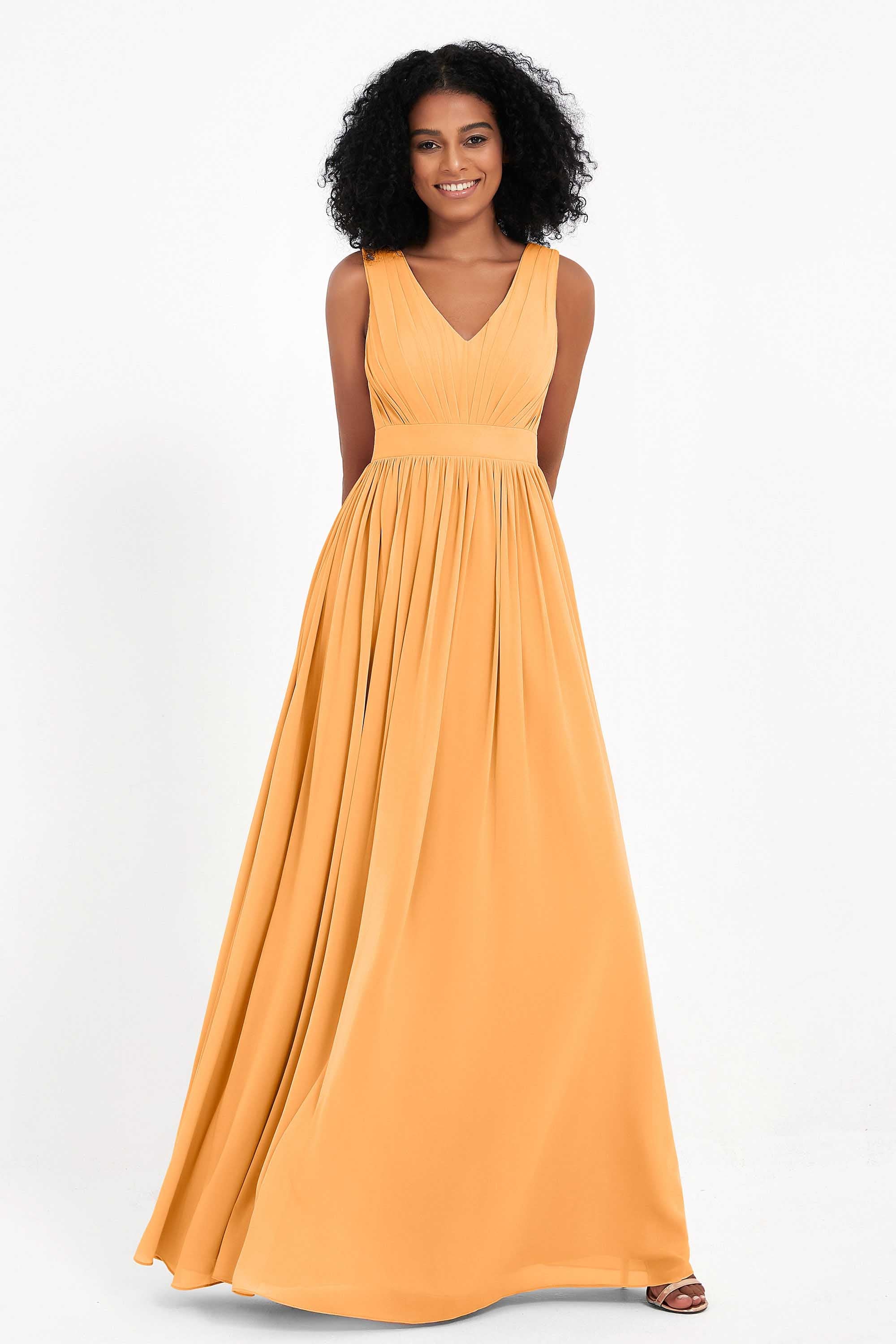 Modest Long Chiffon Bridesmaid Dress Sleeveless Pleated Ruched Formal Evening Dresses Gowns