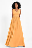 Modest Long Chiffon Bridesmaid Dress Sleeveless Pleated Ruched Formal Evening Dresses Gowns