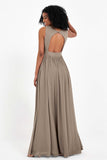 Modest Long Chiffon Bridesmaid Dress Sleeveless Pleated Ruched Formal Evening Dresses Gowns