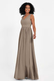 Modest Long Chiffon Bridesmaid Dress Sleeveless Pleated Ruched Formal Evening Dresses Gowns