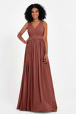 Modest Long Chiffon Bridesmaid Dress Sleeveless Pleated Ruched Formal Evening Dresses Gowns