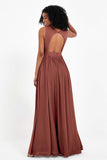 Modest Long Chiffon Bridesmaid Dress Sleeveless Pleated Ruched Formal Evening Dresses Gowns