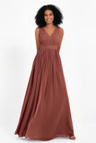 Modest Long Chiffon Bridesmaid Dress Sleeveless Pleated Ruched Formal Evening Dresses Gowns