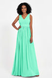 Modest Long Chiffon Bridesmaid Dress Sleeveless Pleated Ruched Formal Evening Dresses Gowns