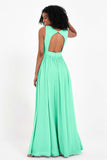 Modest Long Chiffon Bridesmaid Dress Sleeveless Pleated Ruched Formal Evening Dresses Gowns