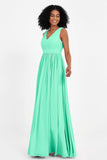 Modest Long Chiffon Bridesmaid Dress Sleeveless Pleated Ruched Formal Evening Dresses Gowns