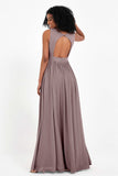 Modest Long Chiffon Bridesmaid Dress Sleeveless Pleated Ruched Formal Evening Dresses Gowns