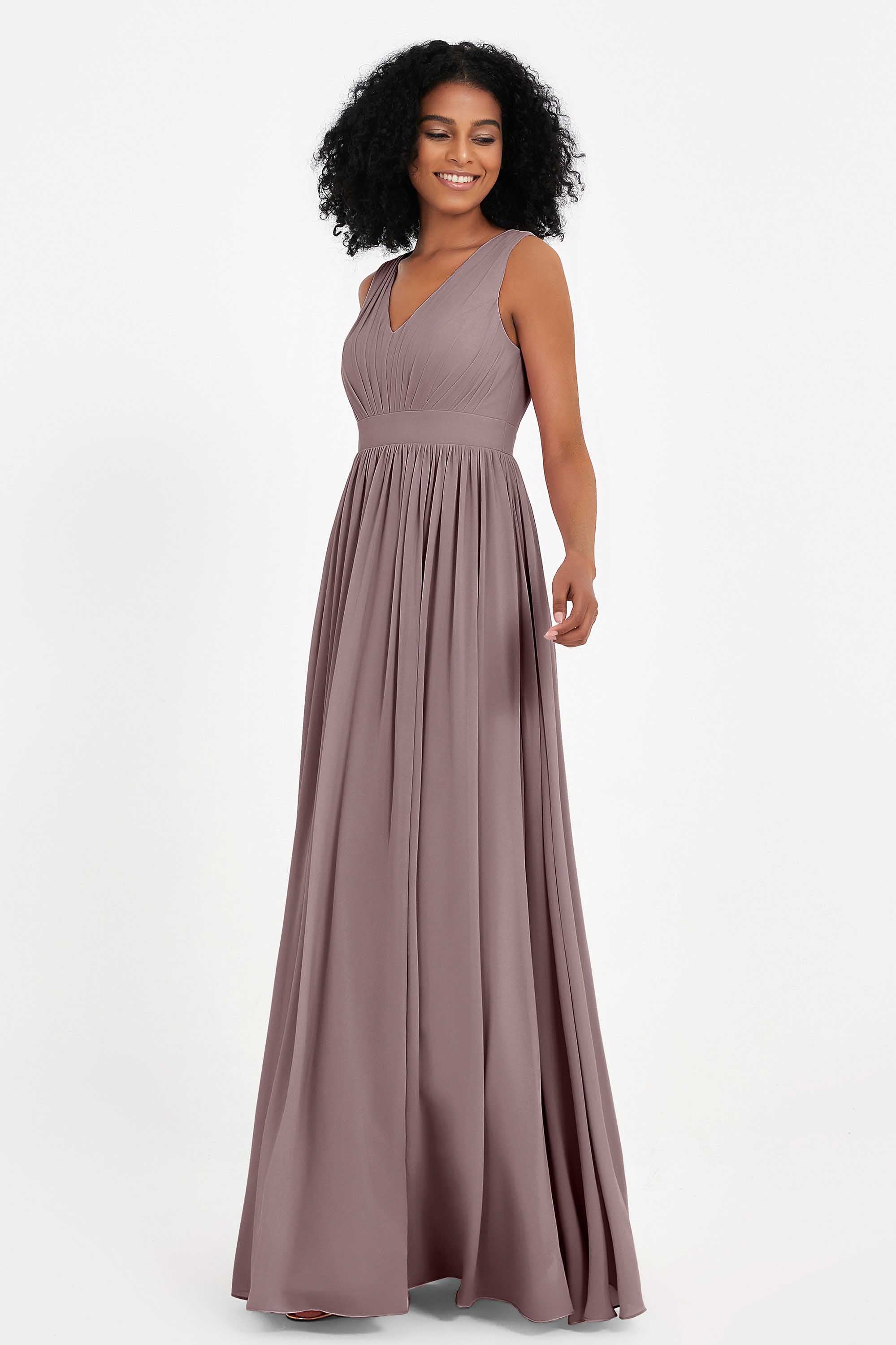 Modest Long Chiffon Bridesmaid Dress Sleeveless Pleated Ruched Formal Evening Dresses Gowns