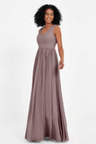 Modest Long Chiffon Bridesmaid Dress Sleeveless Pleated Ruched Formal Evening Dresses Gowns