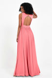 Modest Long Chiffon Bridesmaid Dress Sleeveless Pleated Ruched Formal Evening Dresses Gowns