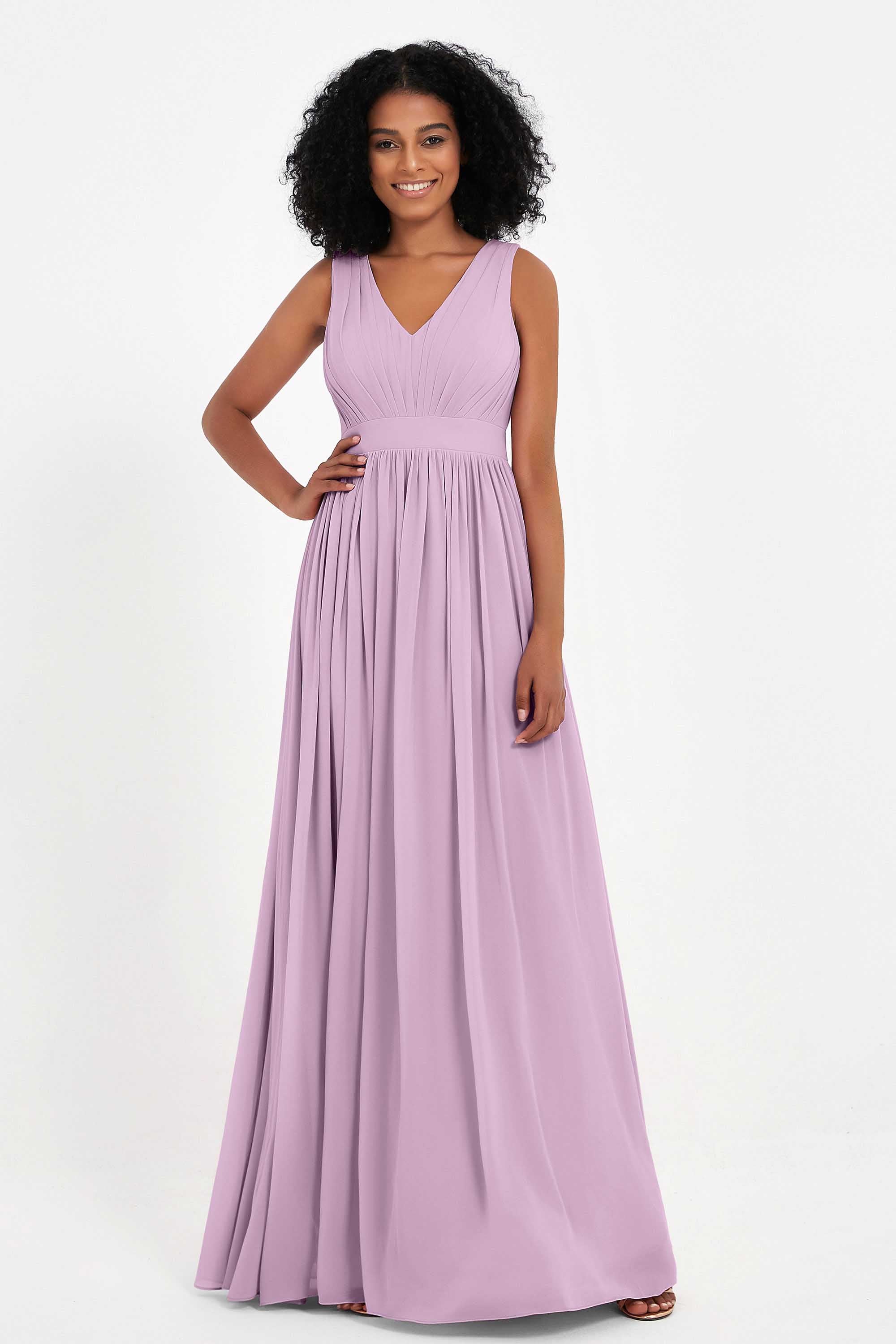 Modest Long Chiffon Bridesmaid Dress Sleeveless Pleated Ruched Formal Evening Dresses Gowns