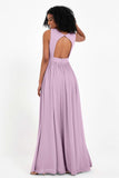 Modest Long Chiffon Bridesmaid Dress Sleeveless Pleated Ruched Formal Evening Dresses Gowns