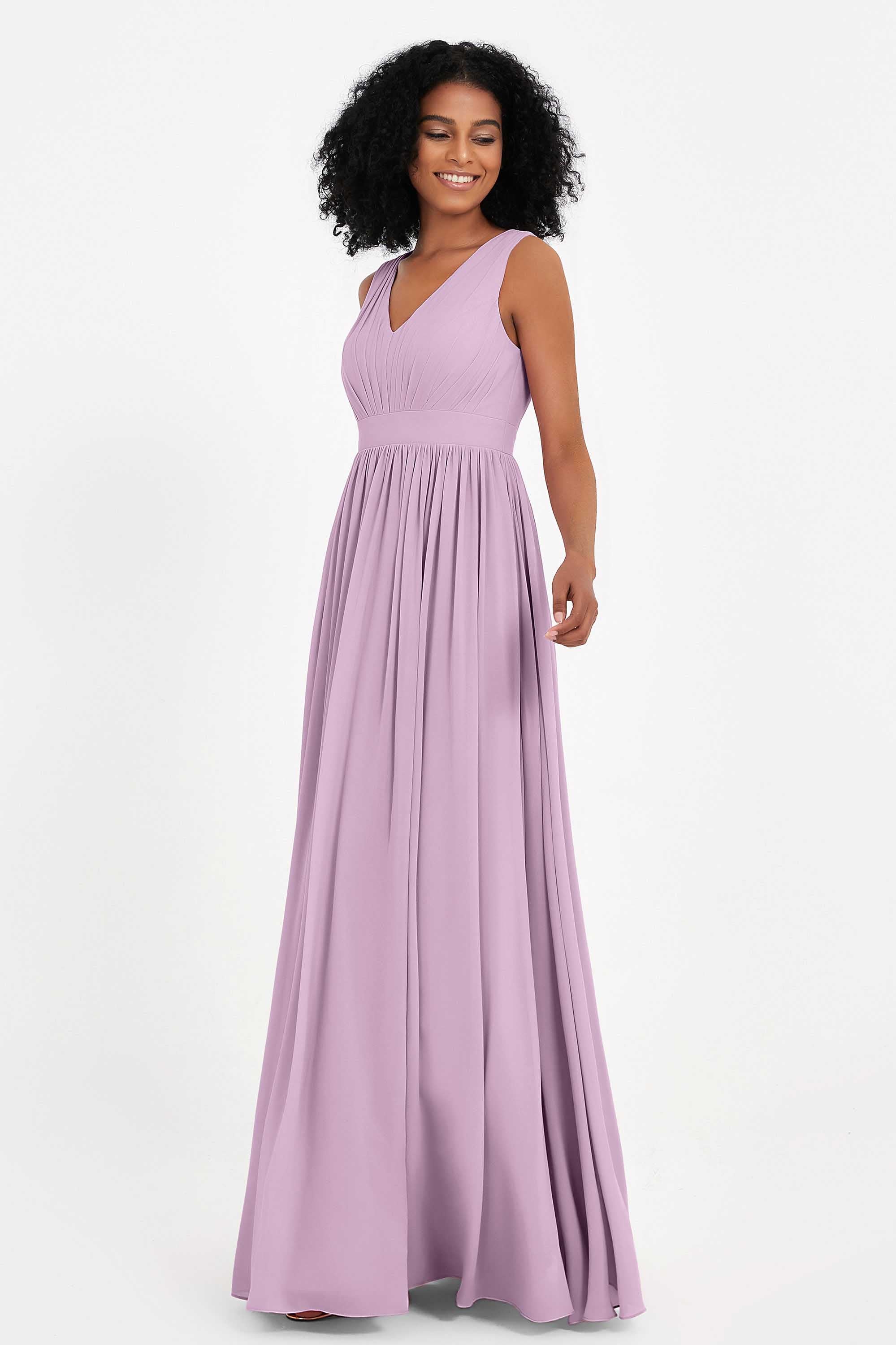 Modest Long Chiffon Bridesmaid Dress Sleeveless Pleated Ruched Formal Evening Dresses Gowns