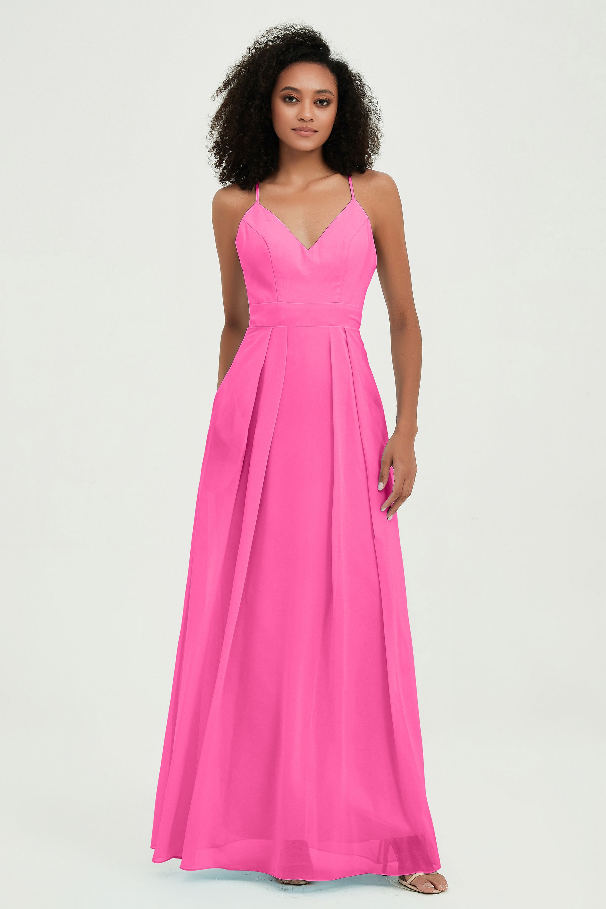 Criss Cross Straps Chiffon Bridesmaid Dress Spaghetti Straps Formal Evening Dresses Gowns