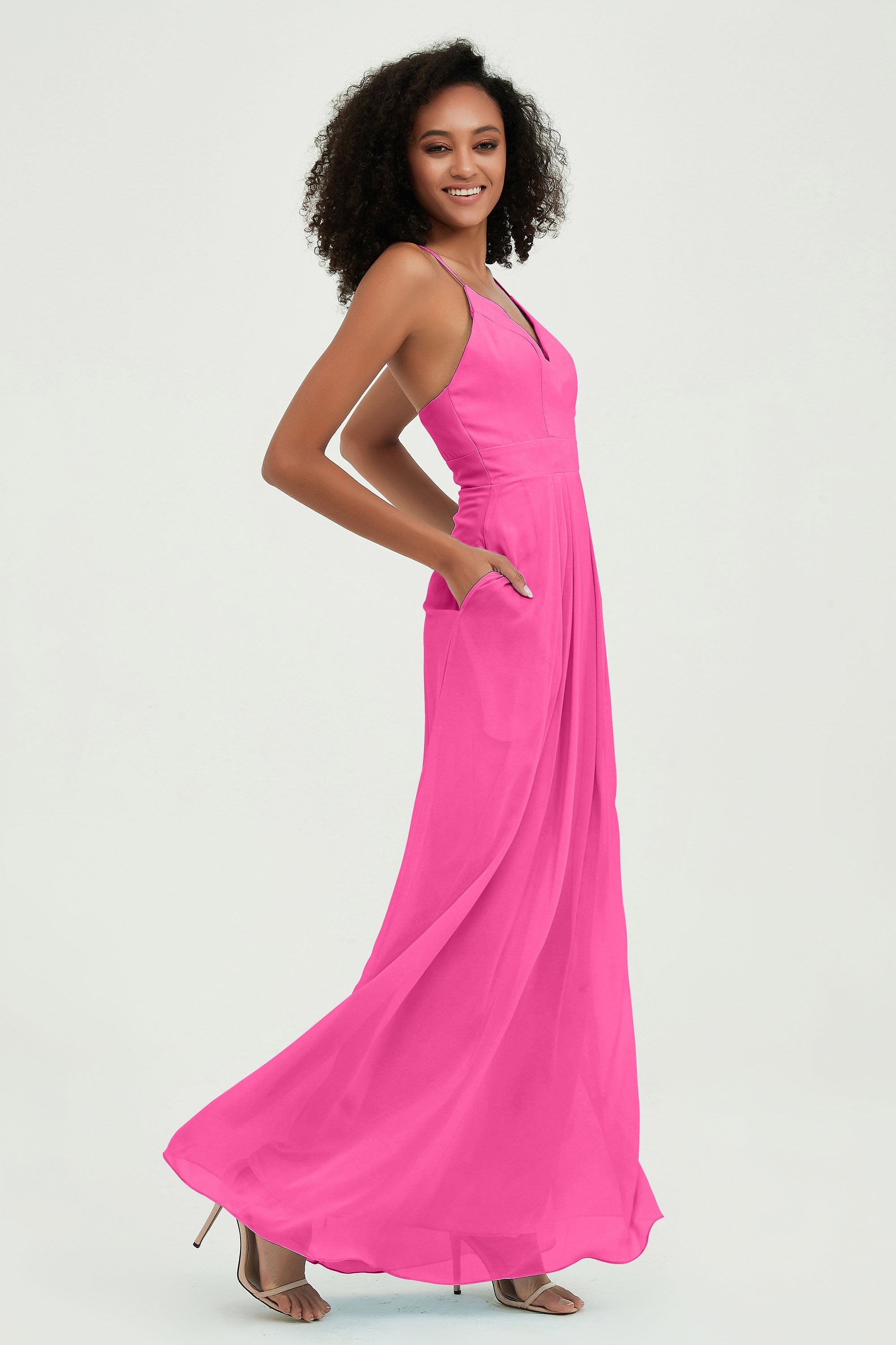 Criss Cross Straps Chiffon Bridesmaid Dress Spaghetti Straps Formal Evening Dresses Gowns