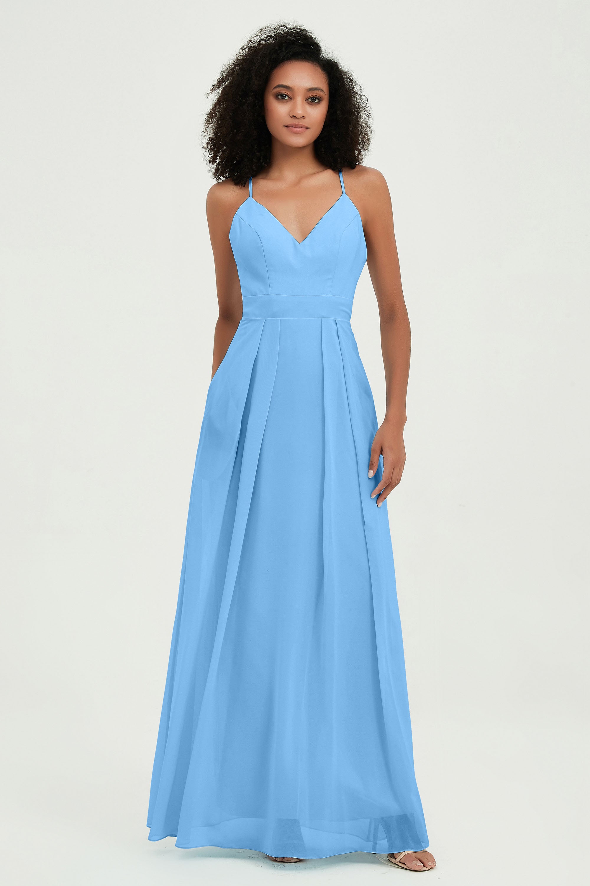 Criss Cross Straps Chiffon Bridesmaid Dress Spaghetti Straps Formal Evening Dresses Gowns