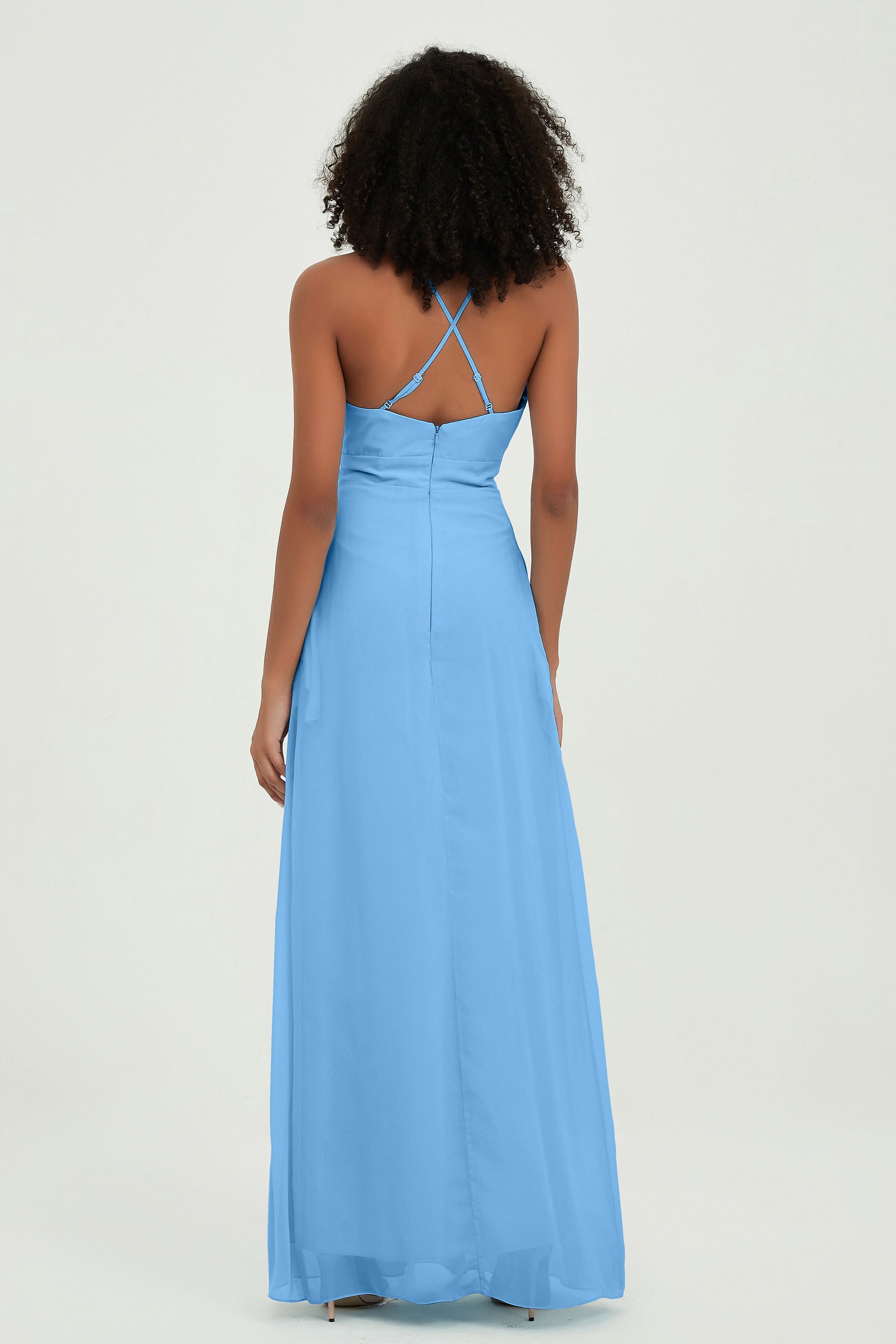 Criss Cross Straps Chiffon Bridesmaid Dress Spaghetti Straps Formal Evening Dresses Gowns