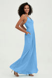 Criss Cross Straps Chiffon Bridesmaid Dress Spaghetti Straps Formal Evening Dresses Gowns