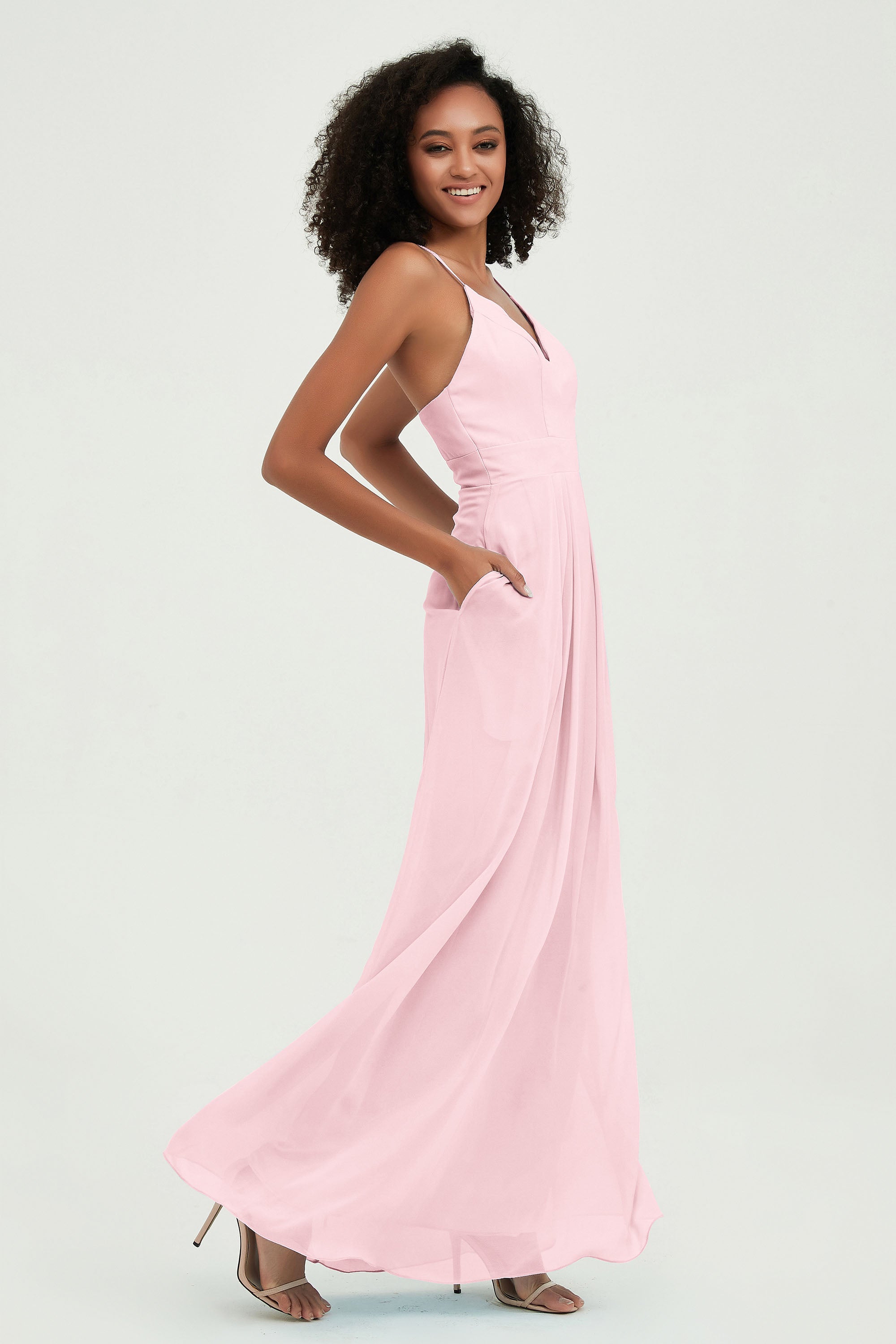 Criss Cross Straps Chiffon Bridesmaid Dress Spaghetti Straps Formal Evening Dresses Gowns
