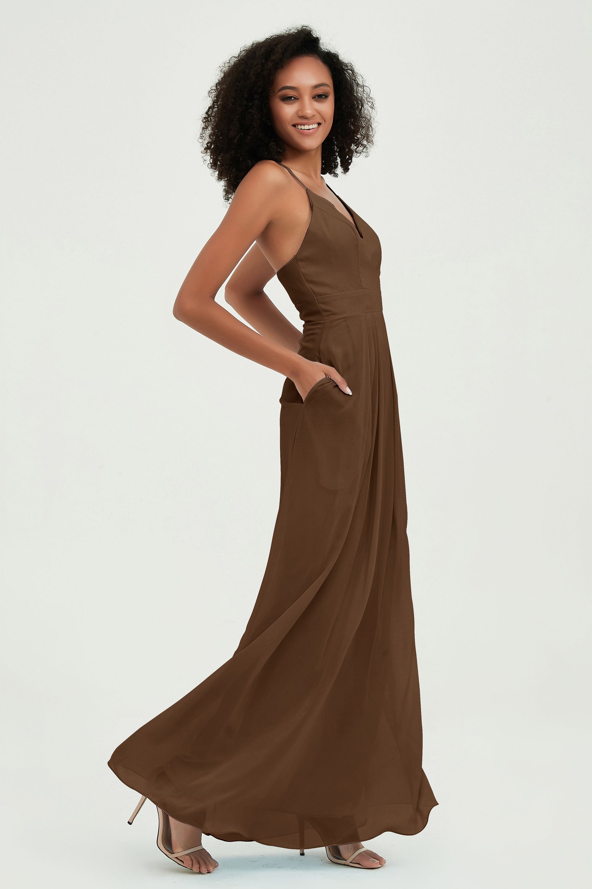 Criss Cross Straps Chiffon Bridesmaid Dress Spaghetti Straps Formal Evening Dresses Gowns